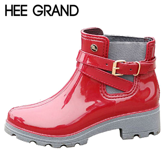 HEE GRAND Rain Boots 2017 Women Ankle Boots Casual Rubber Platform Shoes Woman Creepers Fashion Slip On Flats Plus Size XWX4505
