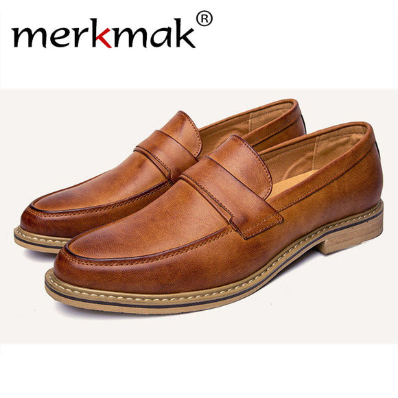 Merkmak Fashion Oxfords Shoes Men British Style Casual Loafer Business Men Flats Footwear Slip On Soft Moccasins Chaussure Homme
