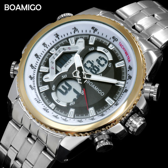 men dual display watches luxury sports watches digital chronograph watch BOAMIGO waterproof quartz gift wristwatch reloj hombre