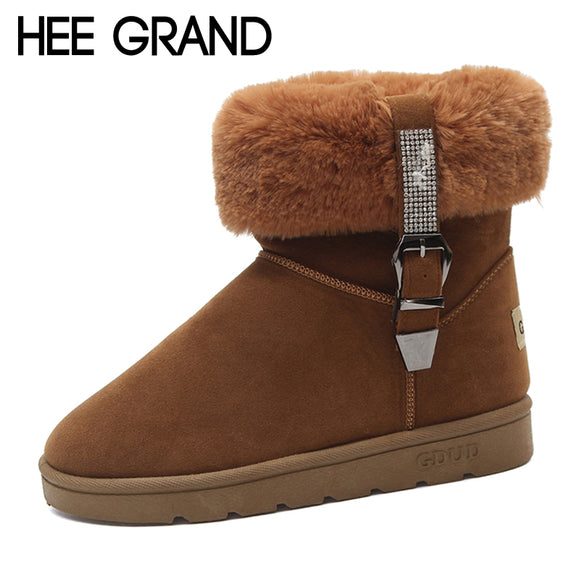 HEE GRAND Faux Suede Warm Women Snow Boots Creepers Platform Casual Shoes Woman Metal Decoration Women Ankle Boots XWX6383