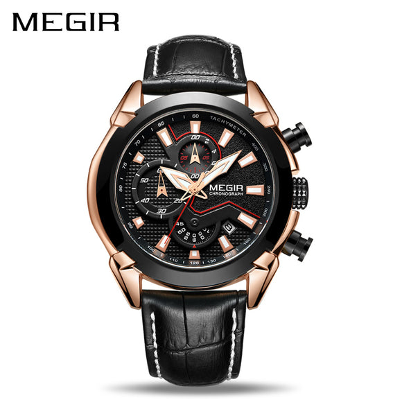 MEGIR Creative Quartz Men Watch Leather Chronograph Army Military Sport Watches Clock Men Relogio Masculino Reloj Hombre 2065
