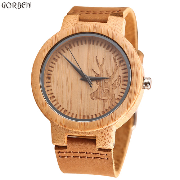 Unisex Vintage Deer Head Styles Bamboo Wood Watches Men's Luxury Brand Clock Women Watch Nature Wooden Wristwatches Relogio Gift