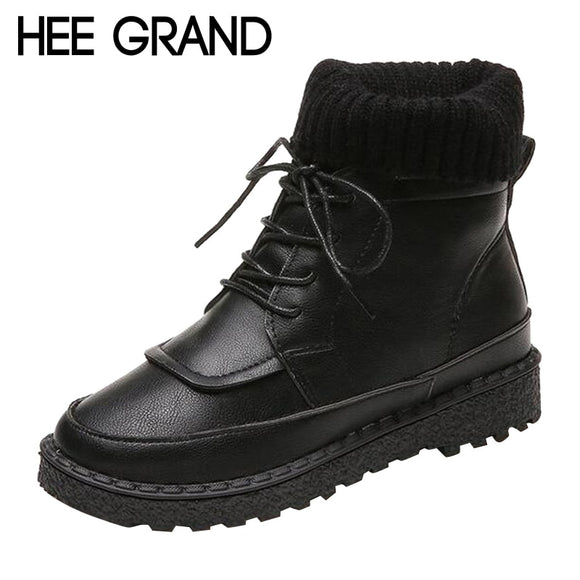 HEE GRAND Woolen Decoration Women Fashion Boots with Lace-up Autumn and Winter Shoes Ankle Boots XWX6587