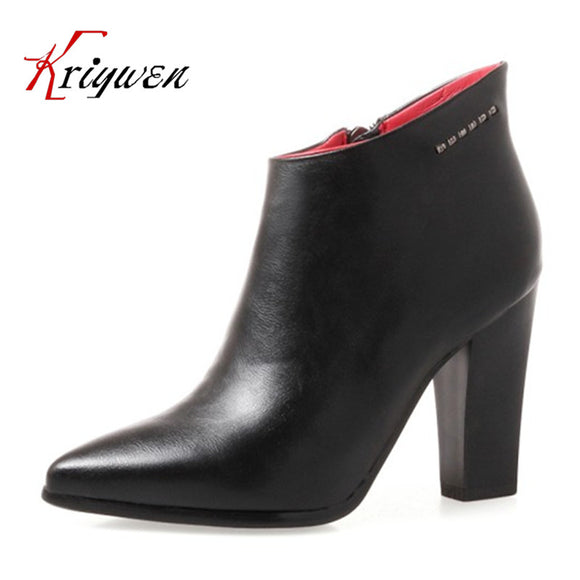 2017 New Autumn And Winter chunky high Heels short Shoes artificial Leather Martin Boots dress Women Ankle Boots Plus size 33-43