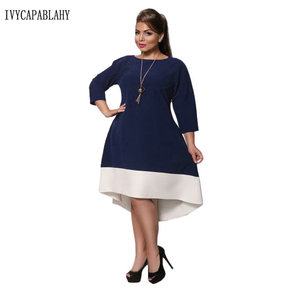 IVYCAPABLAHY 2018 Spring Summer Dress Women O-neck female Dresses 3 Colors Casual Big Size Patchwork Plus Size Dresses 6xl