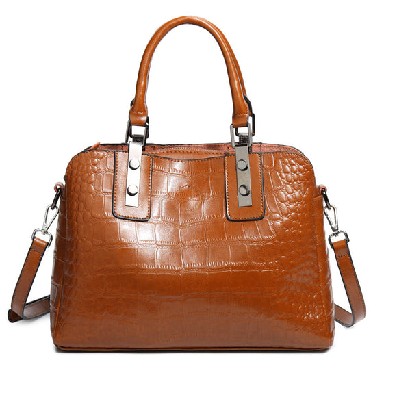 Bewitu 2018 Latest Women Shoulder Bags  Fashion Alligator Pattern Soft Oil Wax Leather Female Business Handbag Zipper Close Bag