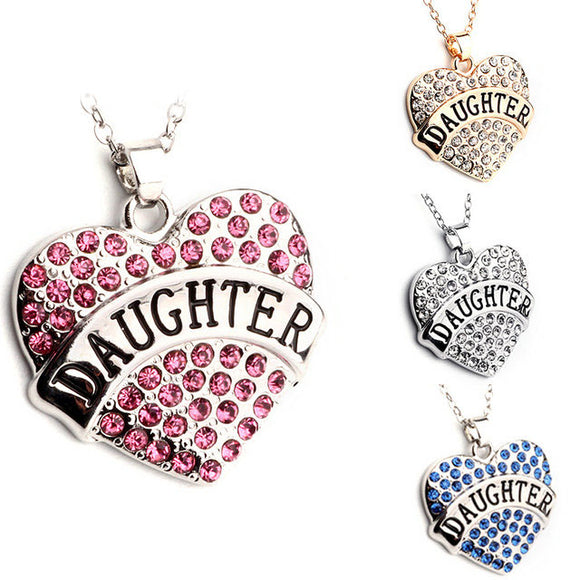 2018 New Products Best Family Member Gift Rhinestone Heart Daughter Necklaces Women Jewelry 10pcs/lot