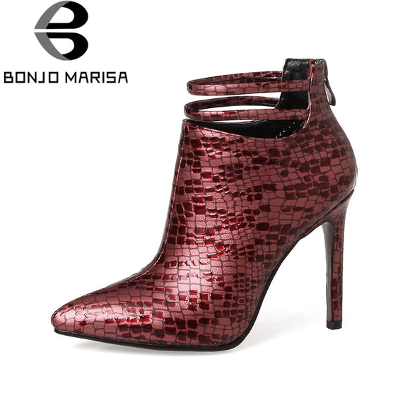 BONJOMARISA New Wholesale Big Sizes 33-43 Brand Thin High Heels Pointed Toe Woman Shoes Bootie Women Party Ankle Boots