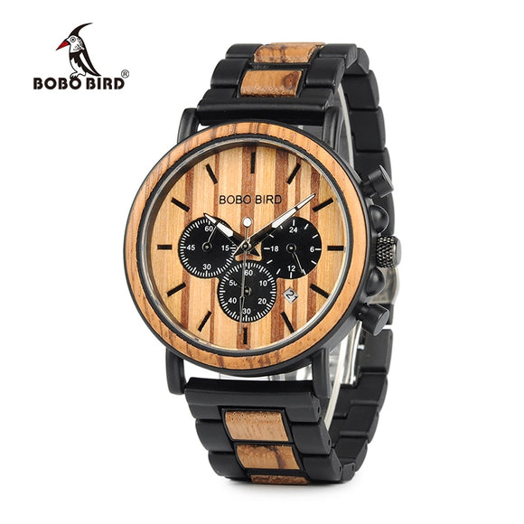 reloj hombre BOBO BIRD Men Watch New Special Wood and Metal Design Wooden Watches Ideal Quartz Watch for Gift Male Relogio C-P09