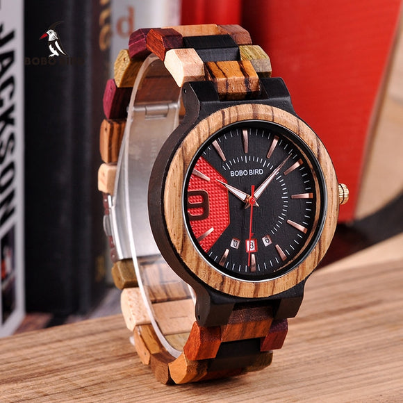 BOBO BIRD Relogio Masculino Wooden Watch Men Luxury Date Display Wood Japanese Quartz Watches Men's Great Gift erkek kol saati